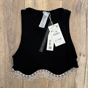 NWT Zara Limitless Contour Collection Rhinestone Crop Top